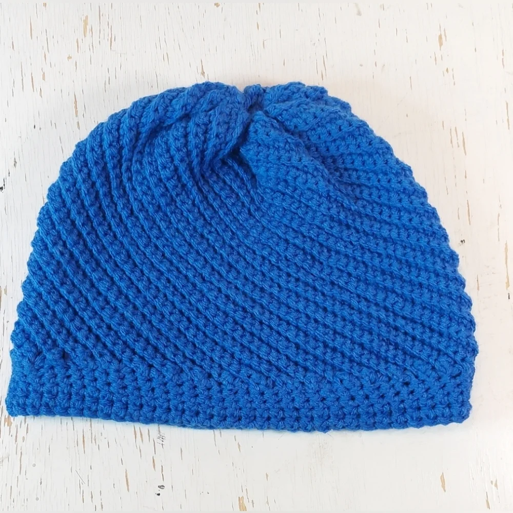 Pretty Cool Blue Adult Beanie Handmade Crochet Hat Winter Christmas Gift Warm - Picture 2 of 8